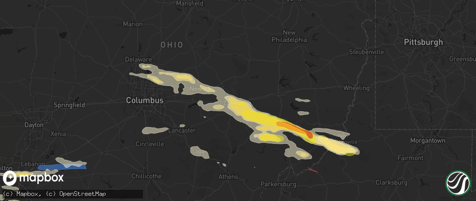 Hail map in Zanesville, OH on July 21, 2026