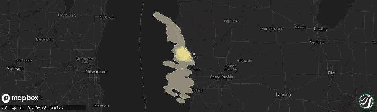 Hail map in Muskegon, MI on July 22, 2014