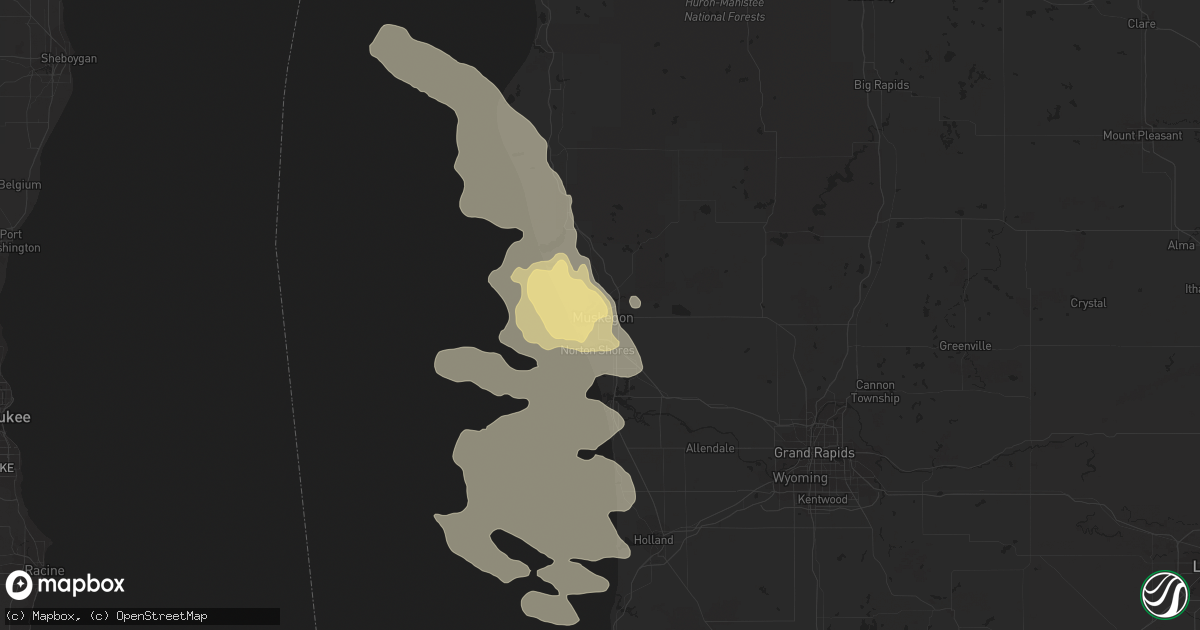 Hail map in Muskegon, MI on July 22, 2014