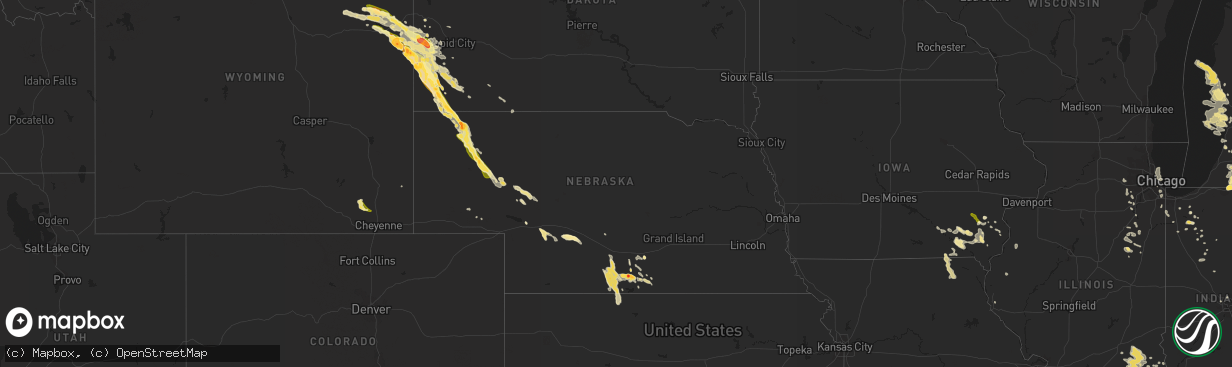 Hail map in Nebraska on July 22, 2014