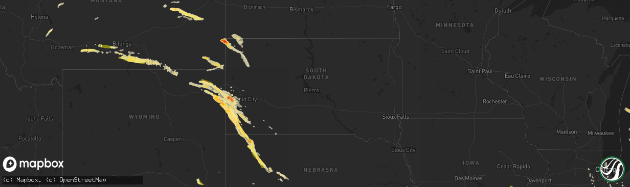 Hail map in South Dakota on July 22, 2014