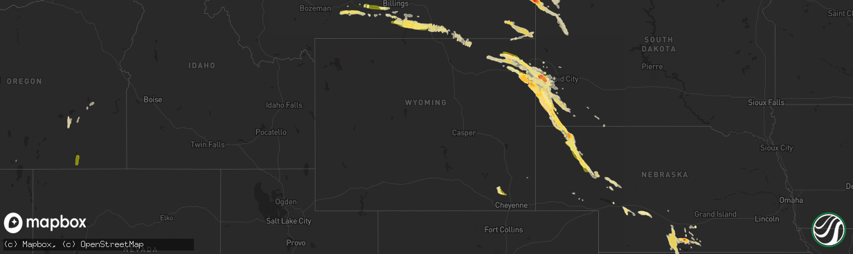 Hail map in Wyoming on July 22, 2014