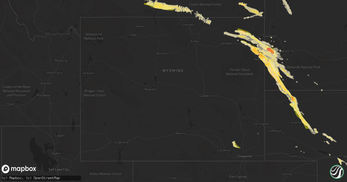 Hail map in Wyoming on July 22, 2014