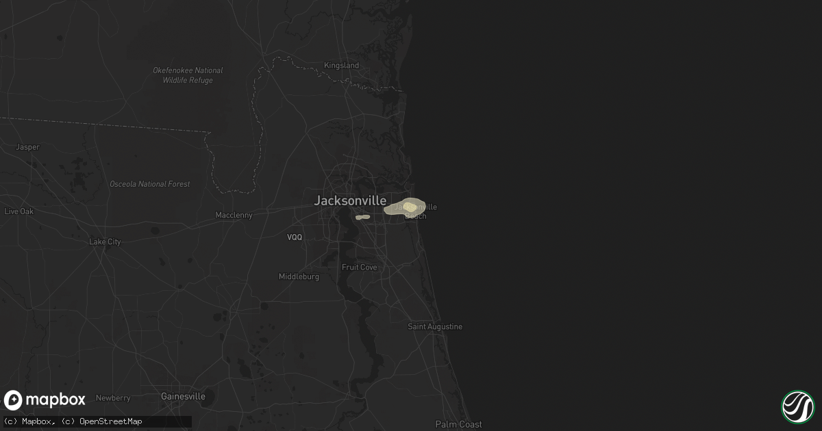 Hail map in Jacksonville Beach, FL on July 22, 2015