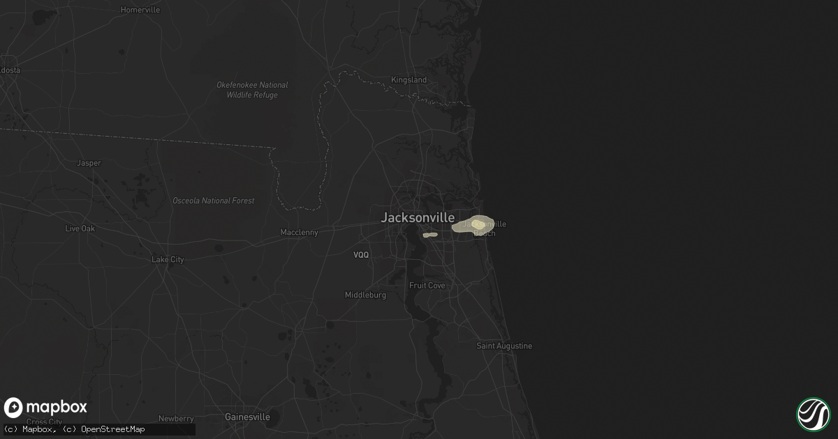 Hail map in Jacksonville, FL on July 22, 2015