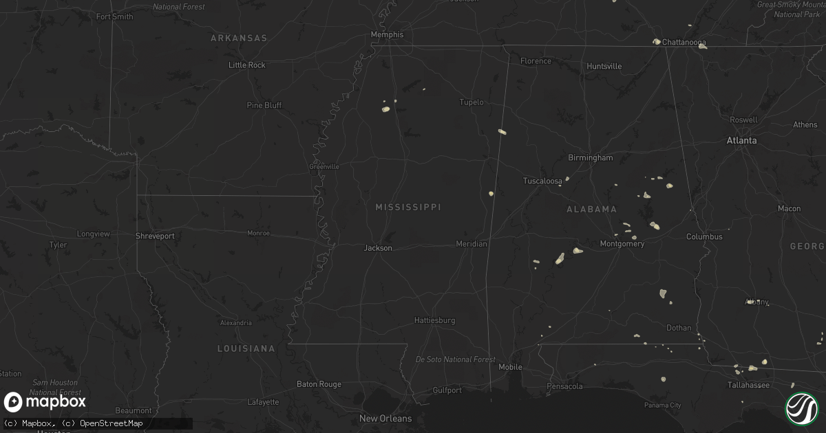 Hail map in Mississippi on July 22, 2015