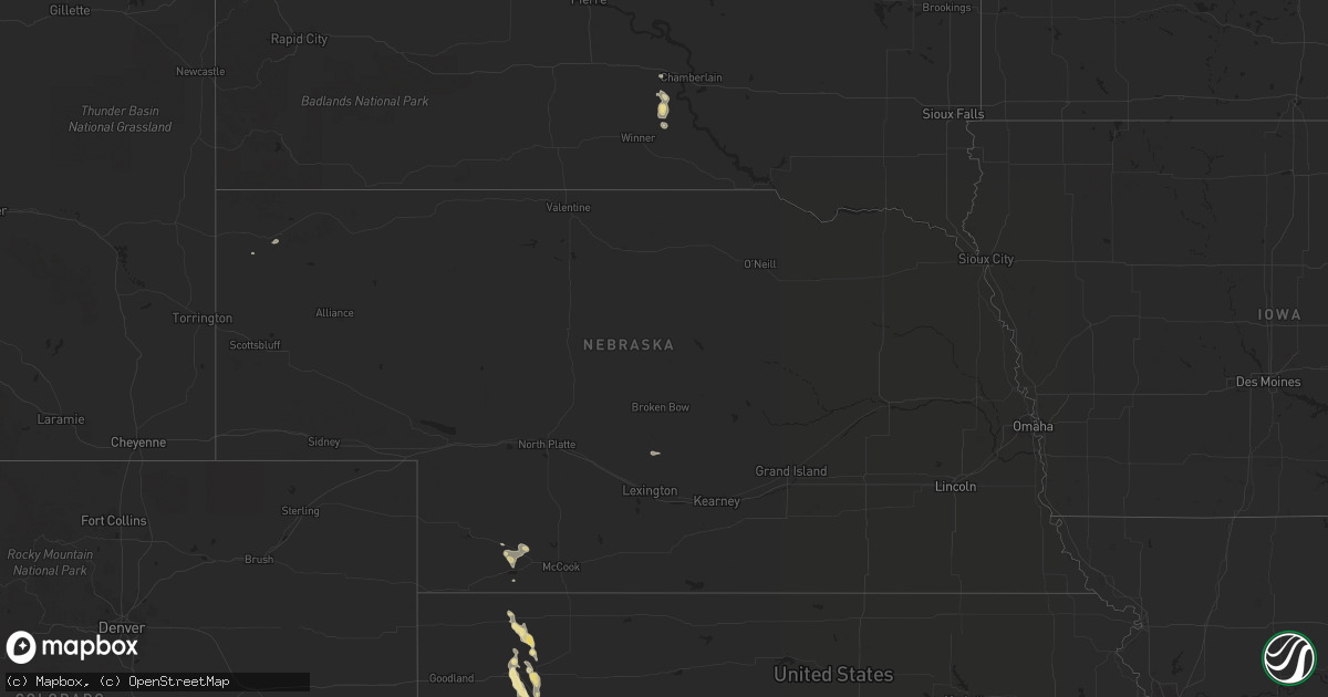 Hail map in Nebraska on July 22, 2015