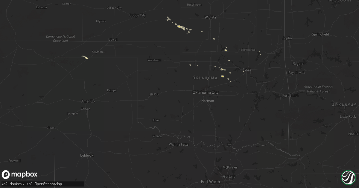 Hail map in Oklahoma on July 22, 2015