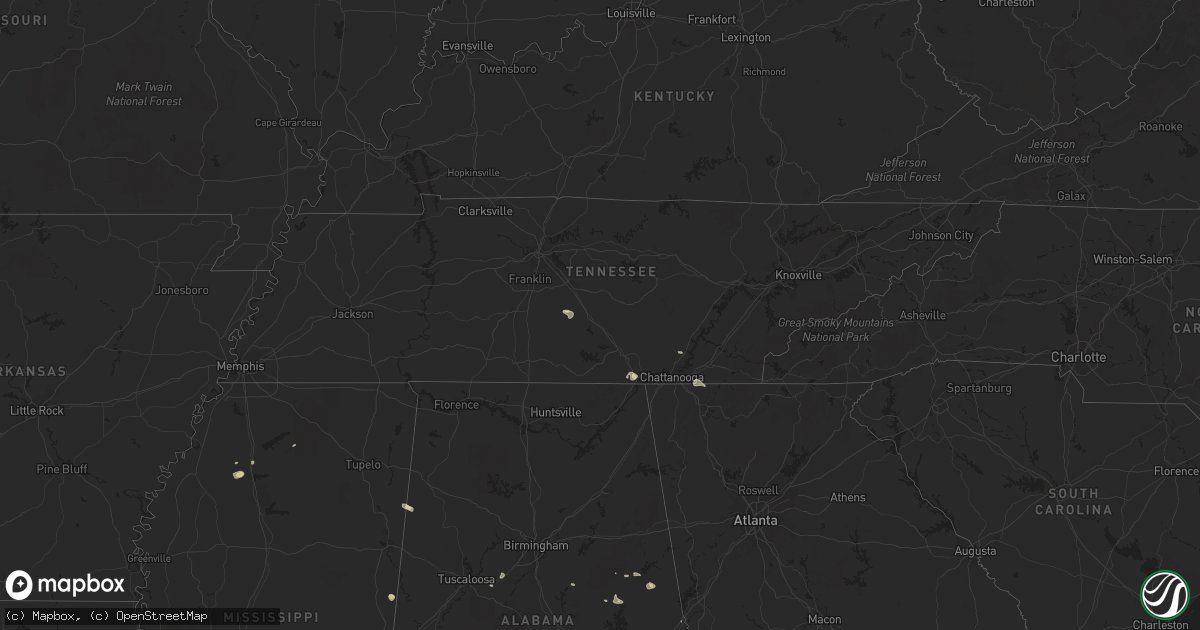 Hail map in Tennessee on July 22, 2015