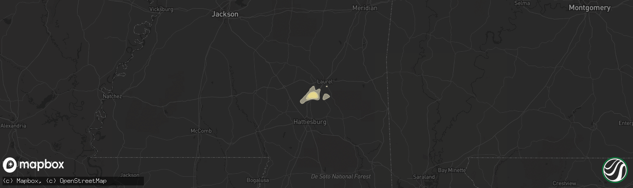 Hail map in Ellisville, MS on July 22, 2016