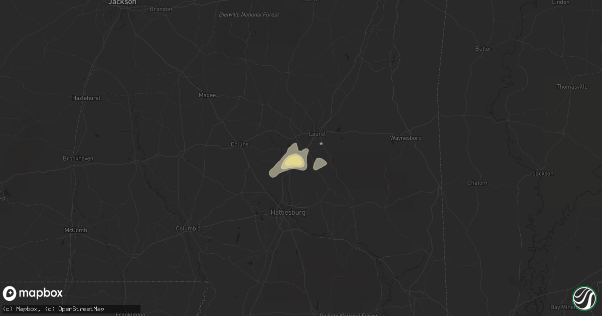 Hail map in Ellisville, MS on July 22, 2016