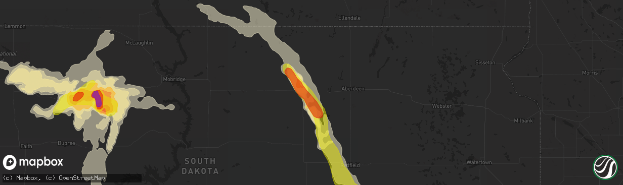 Hail map in Ipswich, SD on July 22, 2016