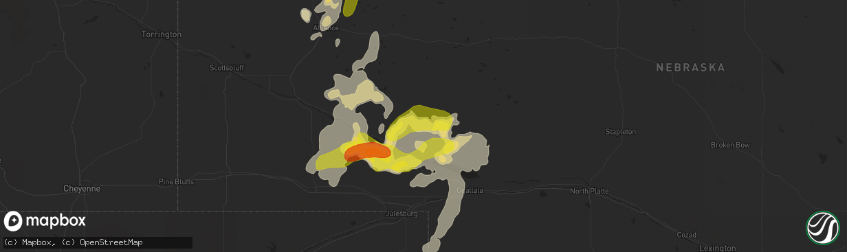 Hail map in Lewellen, NE on July 22, 2016