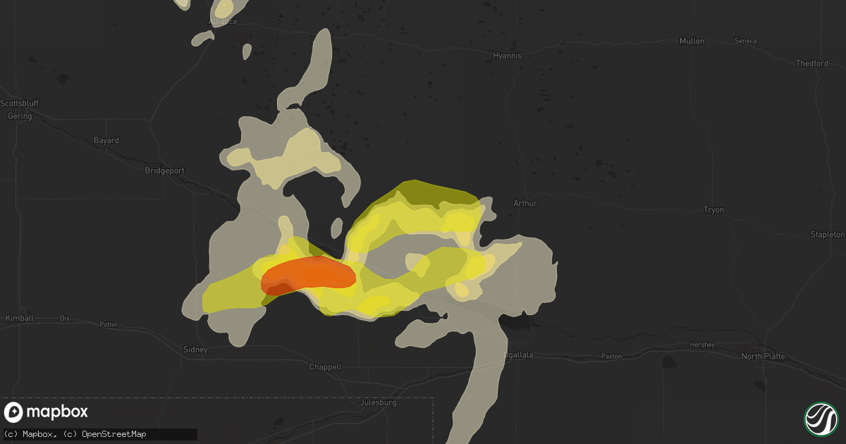 Hail map in Lewellen, NE on July 22, 2016