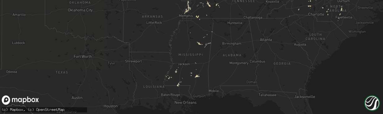 Hail map in Mississippi on July 22, 2016