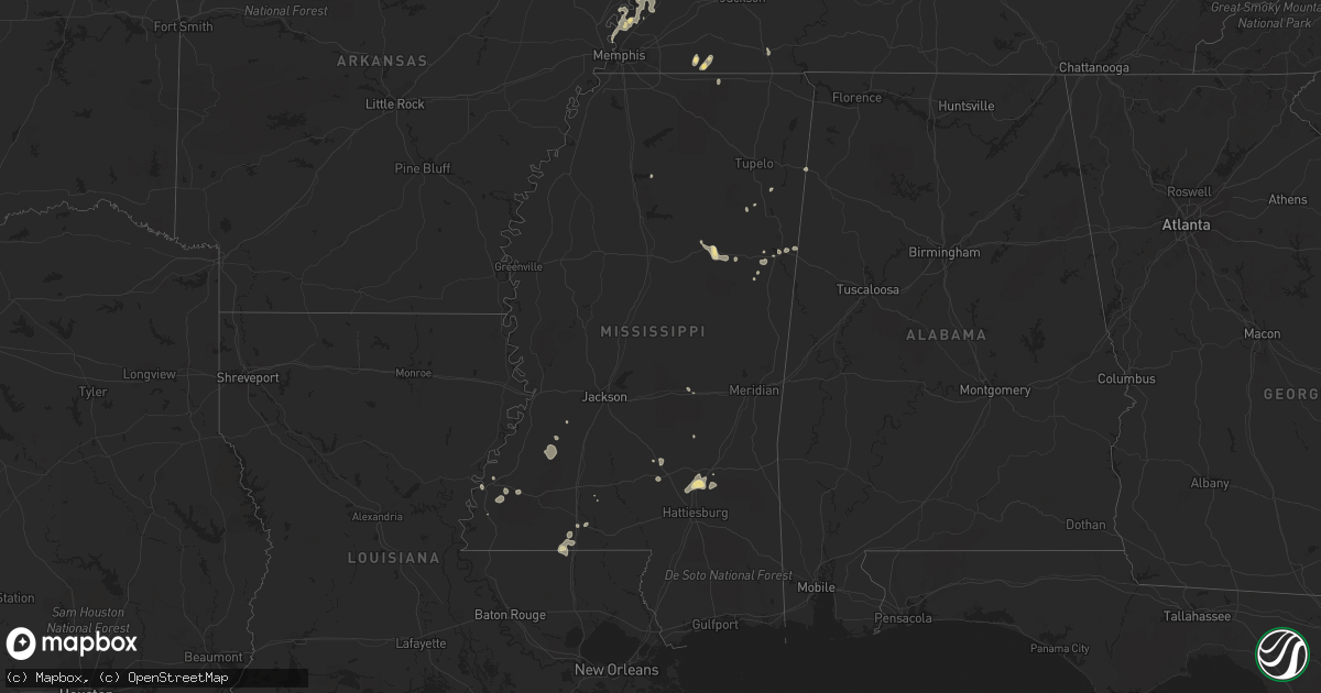 Hail map in Mississippi on July 22, 2016