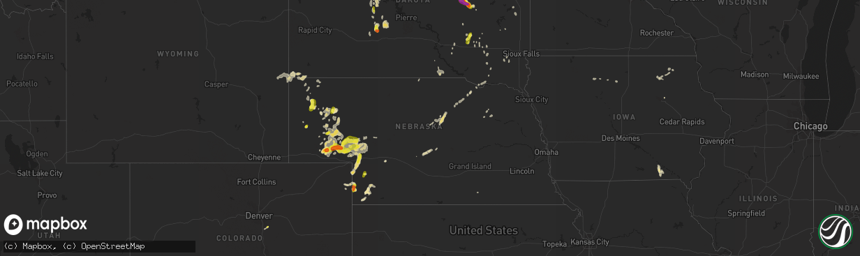 Hail map in Nebraska on July 22, 2016