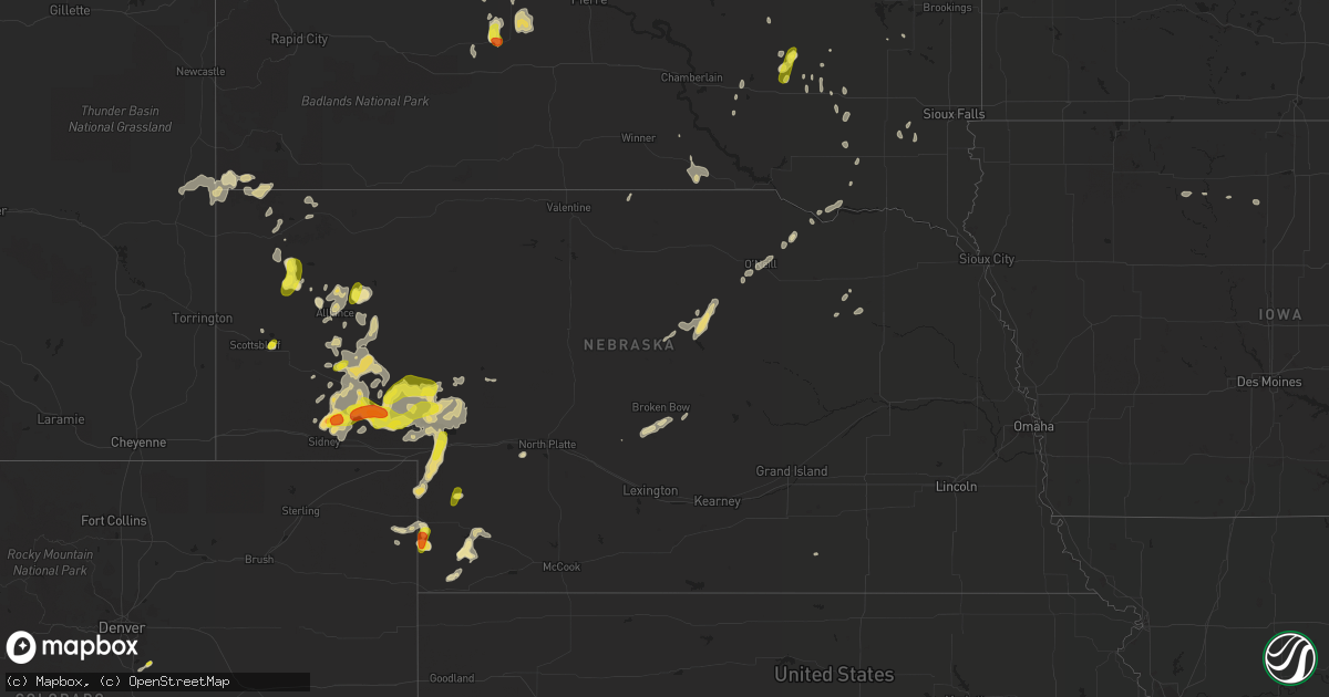 Hail map in Nebraska on July 22, 2016