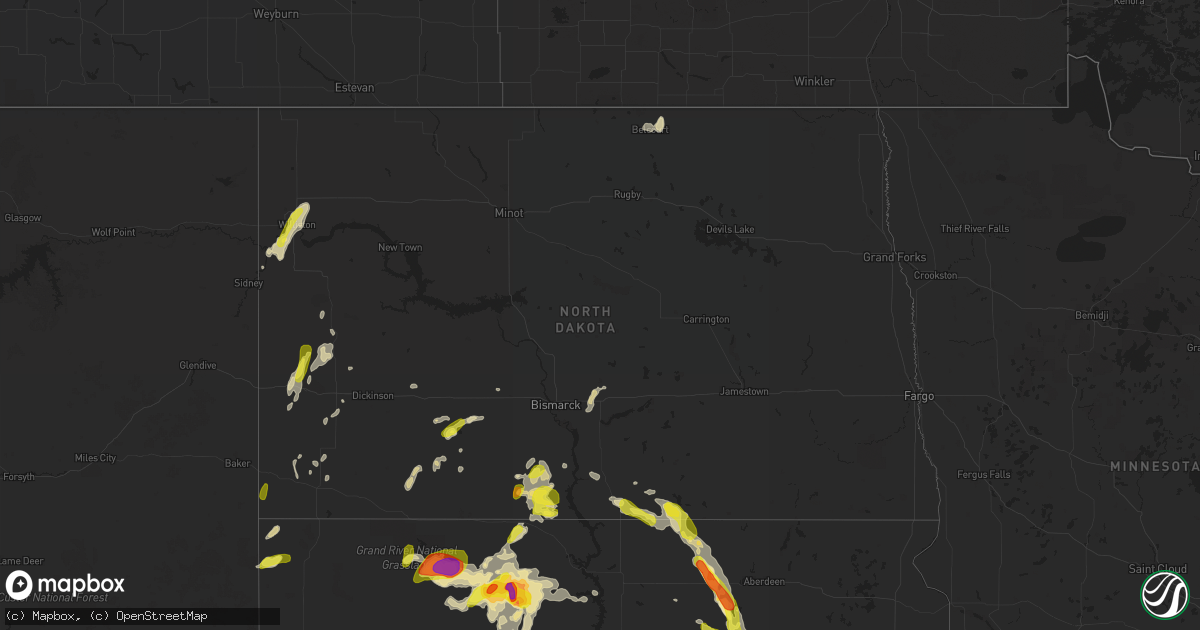 Hail map in North Dakota on July 22, 2016