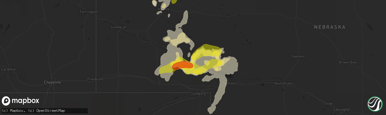 Hail map in Oshkosh, NE on July 22, 2016