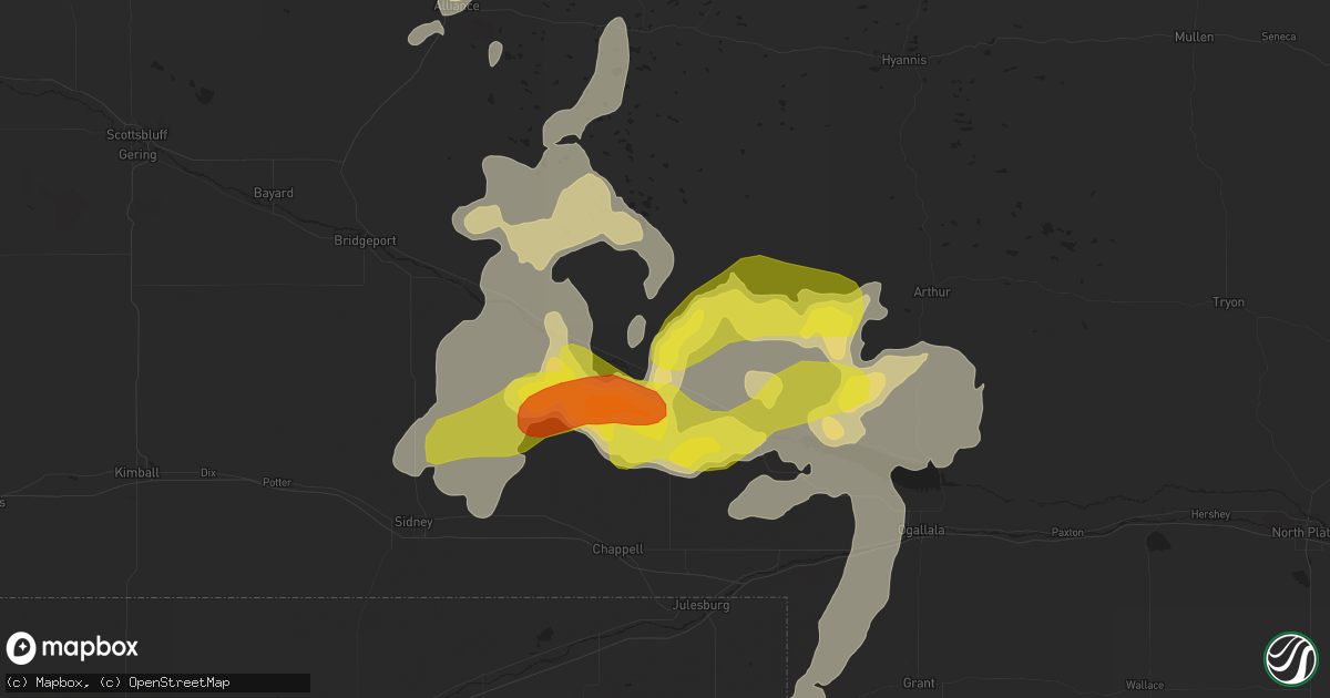 Hail map in Oshkosh, NE on July 22, 2016