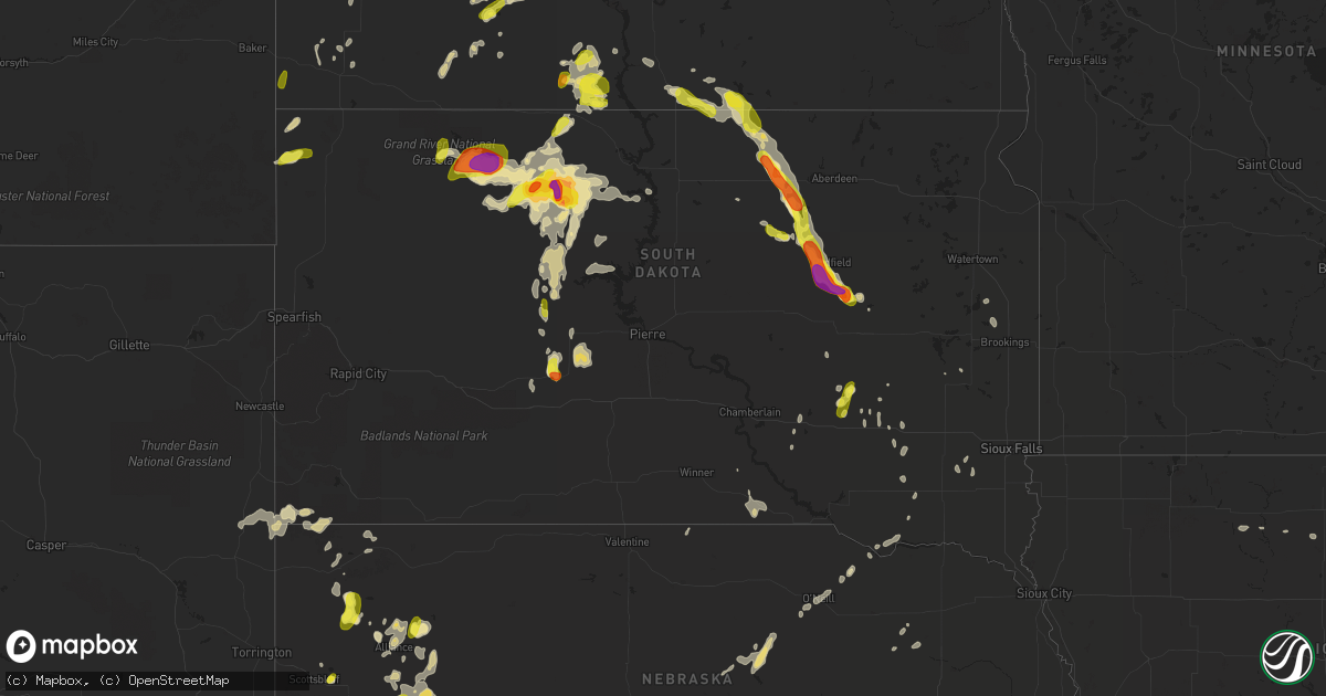 Hail map in South Dakota on July 22, 2016