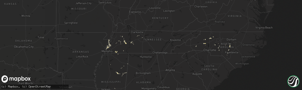 Hail map in Tennessee on July 22, 2016