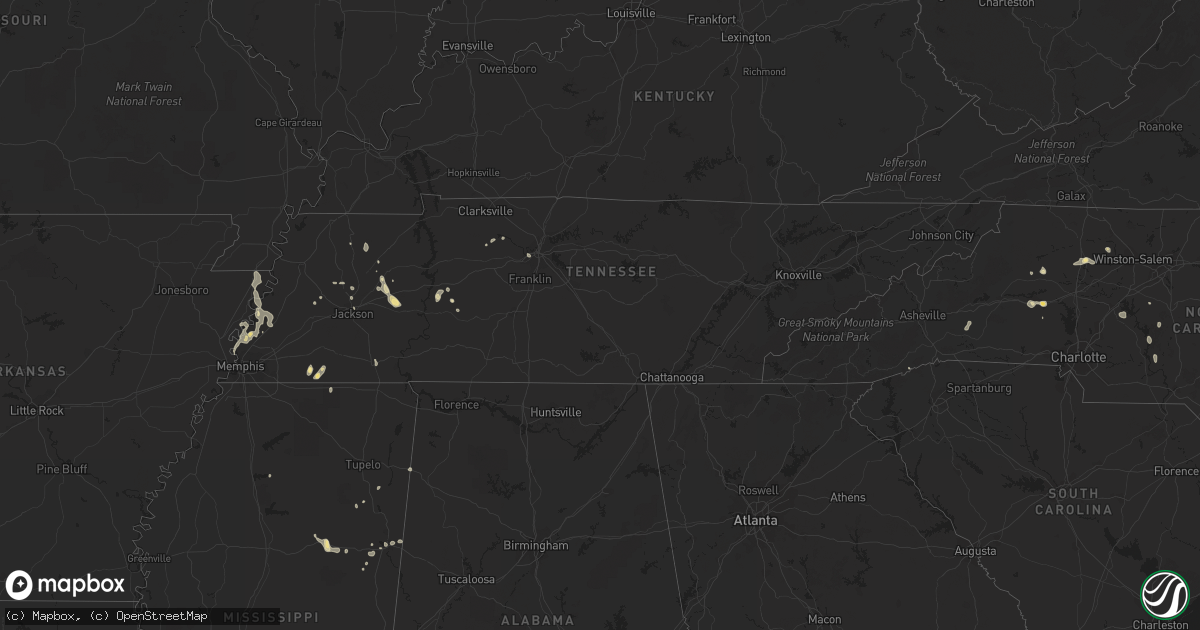 Hail map in Tennessee on July 22, 2016