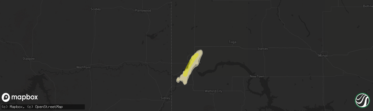 Hail map in Williston, ND on July 22, 2016