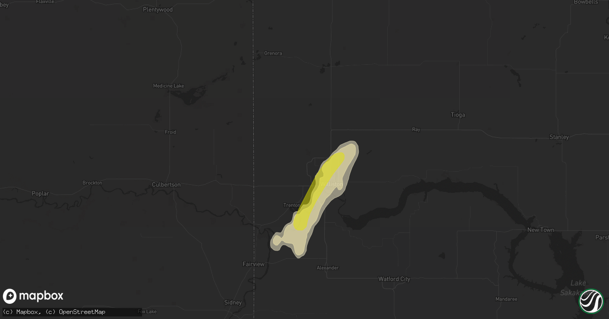 Hail map in Williston, ND on July 22, 2016