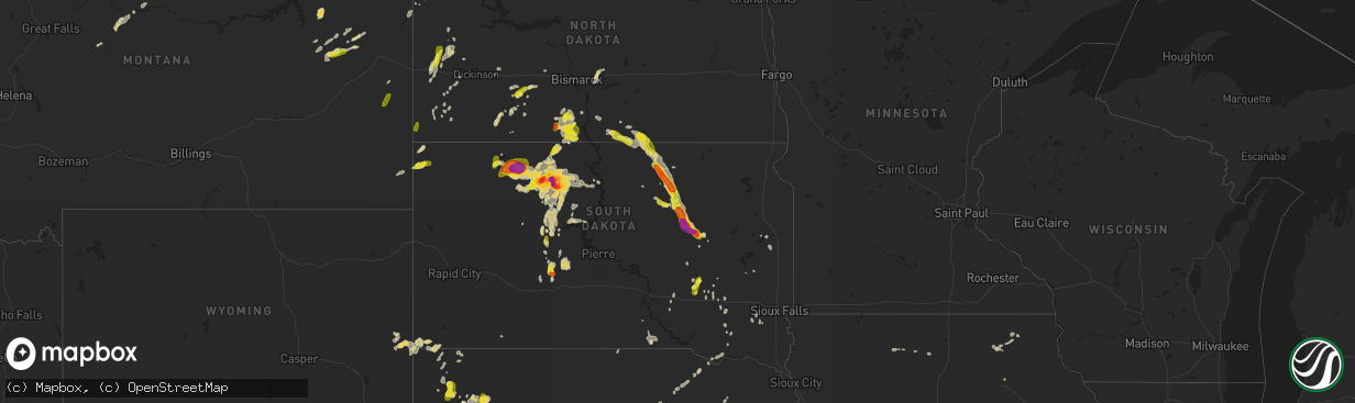 Hail map on July 22, 2016