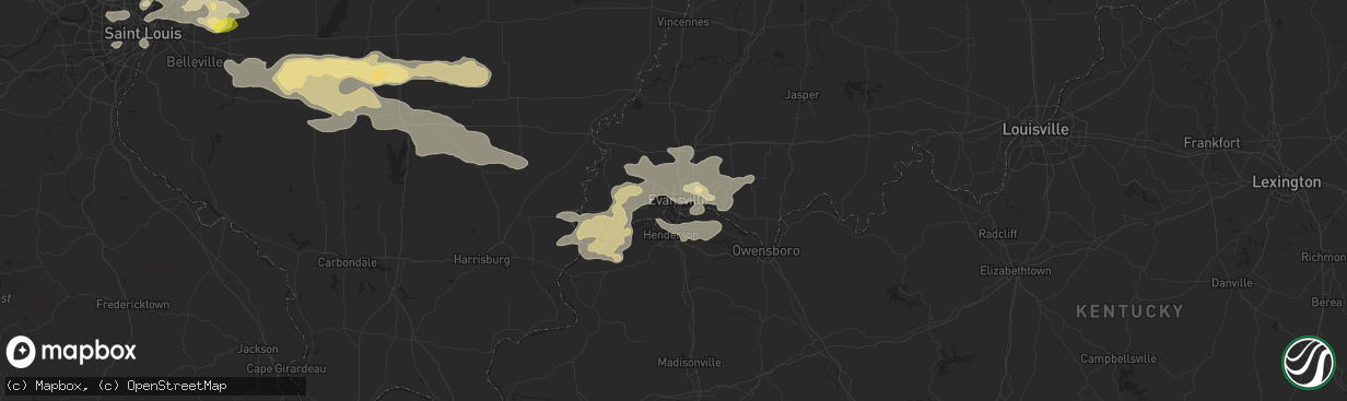 Hail map in Evansville, IN on July 22, 2017