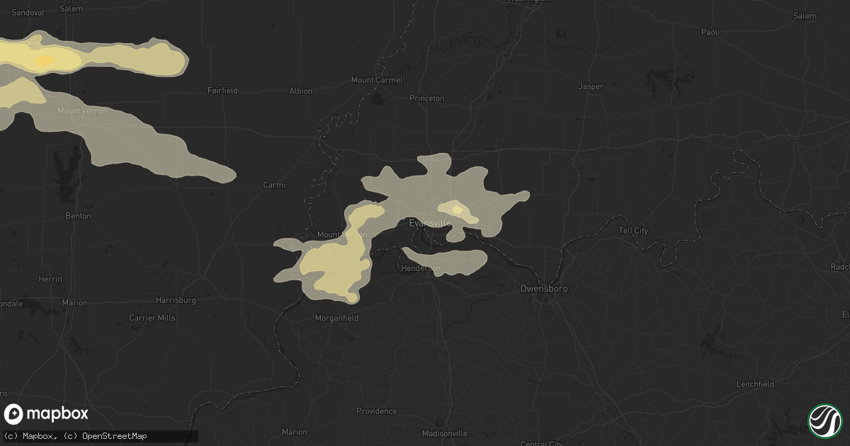 Hail map in Evansville, IN on July 22, 2017