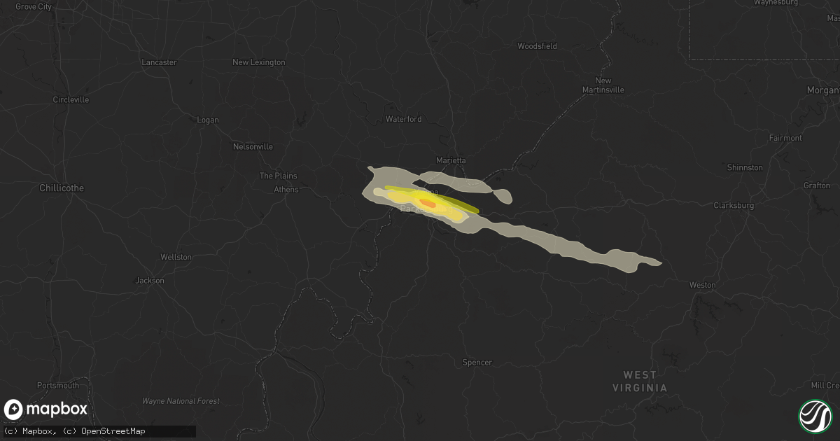 Hail map in Parkersburg, WV on July 22, 2017