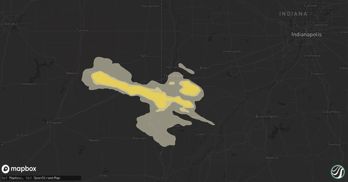 Hail map in Terre Haute, IN on July 22, 2017