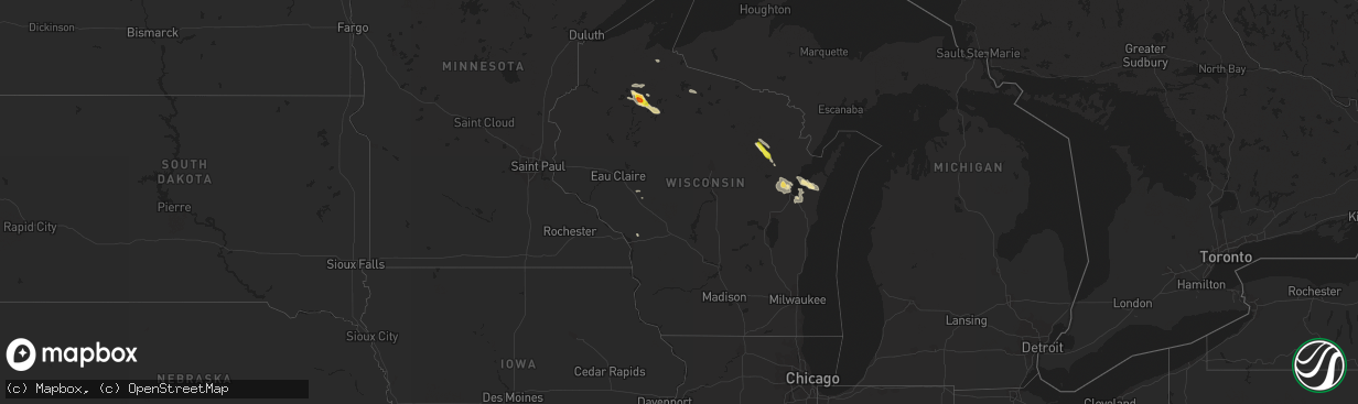 Hail map in Wisconsin on July 22, 2017