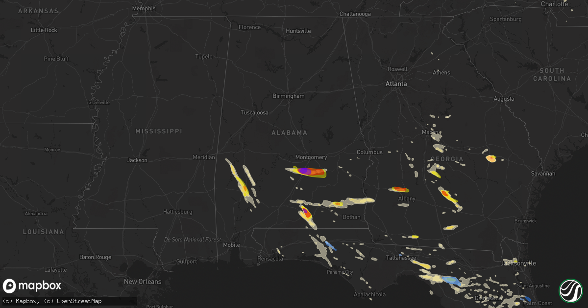 Hail map in Alabama on July 22, 2018