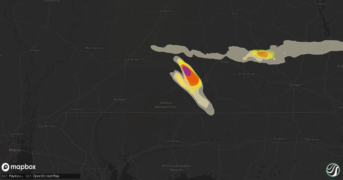 Hail map in Andalusia, AL on July 22, 2018
