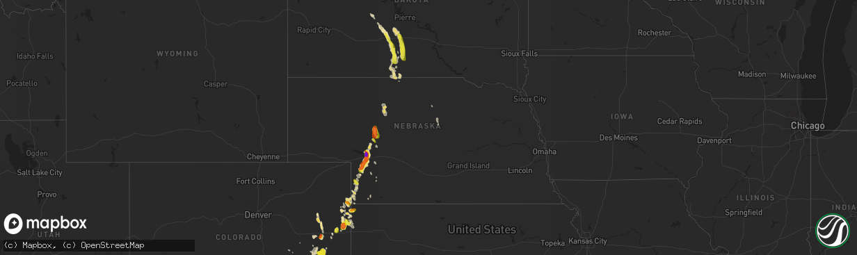 Hail map in Nebraska on July 22, 2018