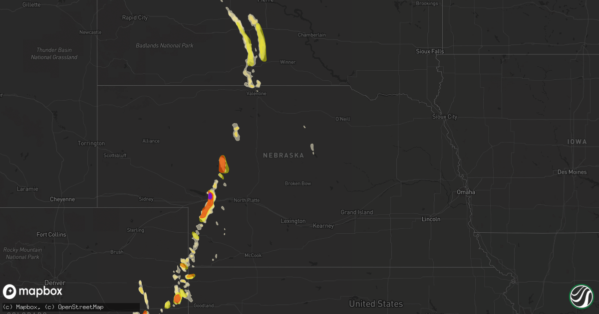 Hail map in Nebraska on July 22, 2018