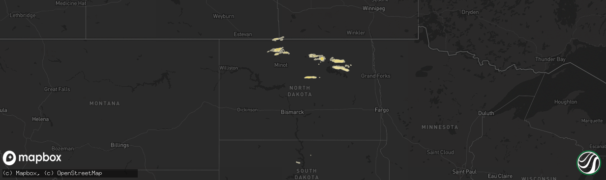 Hail map in North Dakota on July 22, 2018