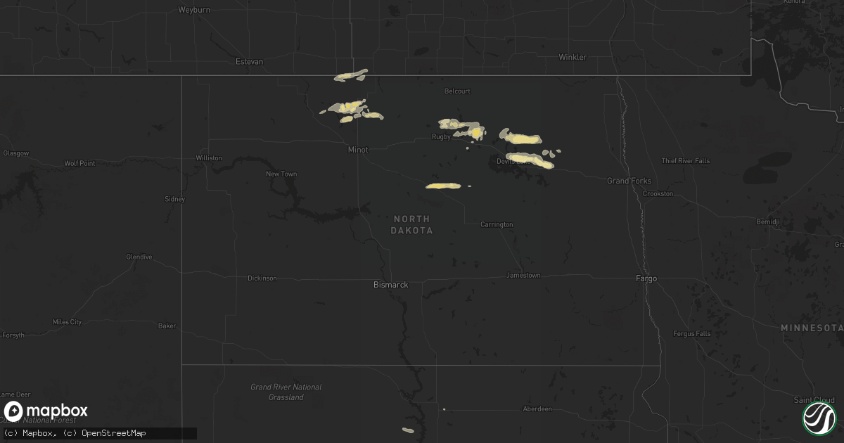 Hail map in North Dakota on July 22, 2018