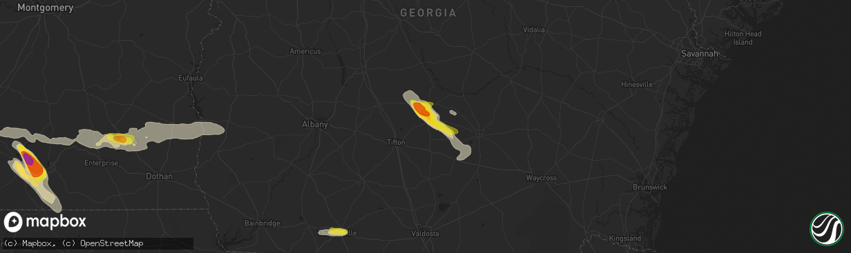 Hail map in Ocilla, GA on July 22, 2018