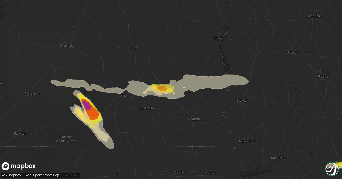 Hail map in Ozark, AL on July 22, 2018