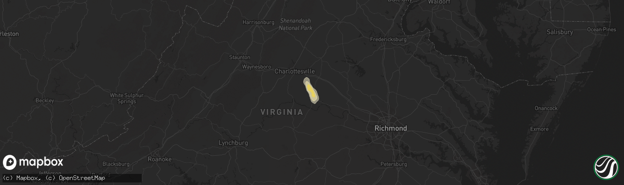 Hail map in Palmyra, VA on July 22, 2018