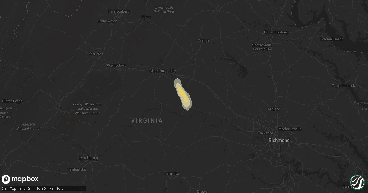 Hail map in Palmyra, VA on July 22, 2018