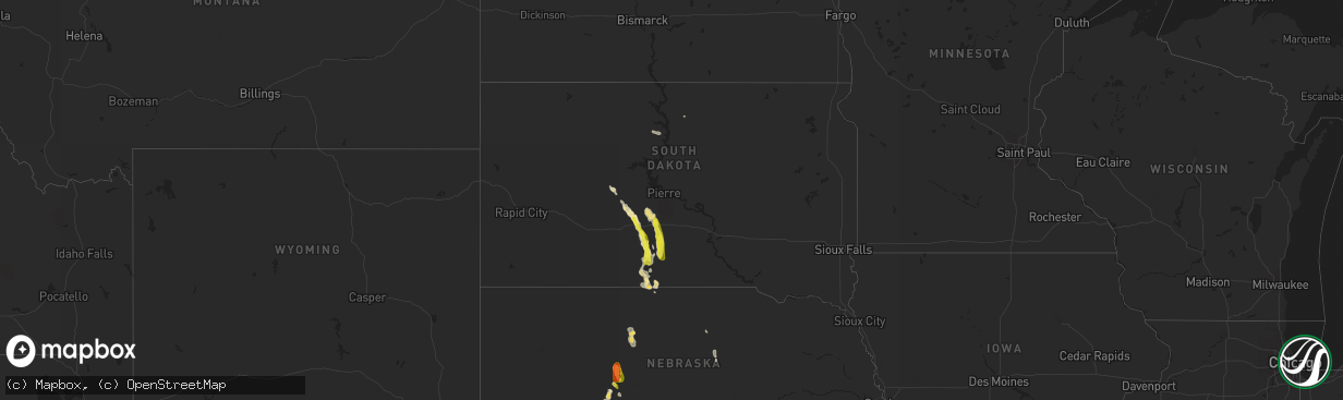 Hail map in South Dakota on July 22, 2018