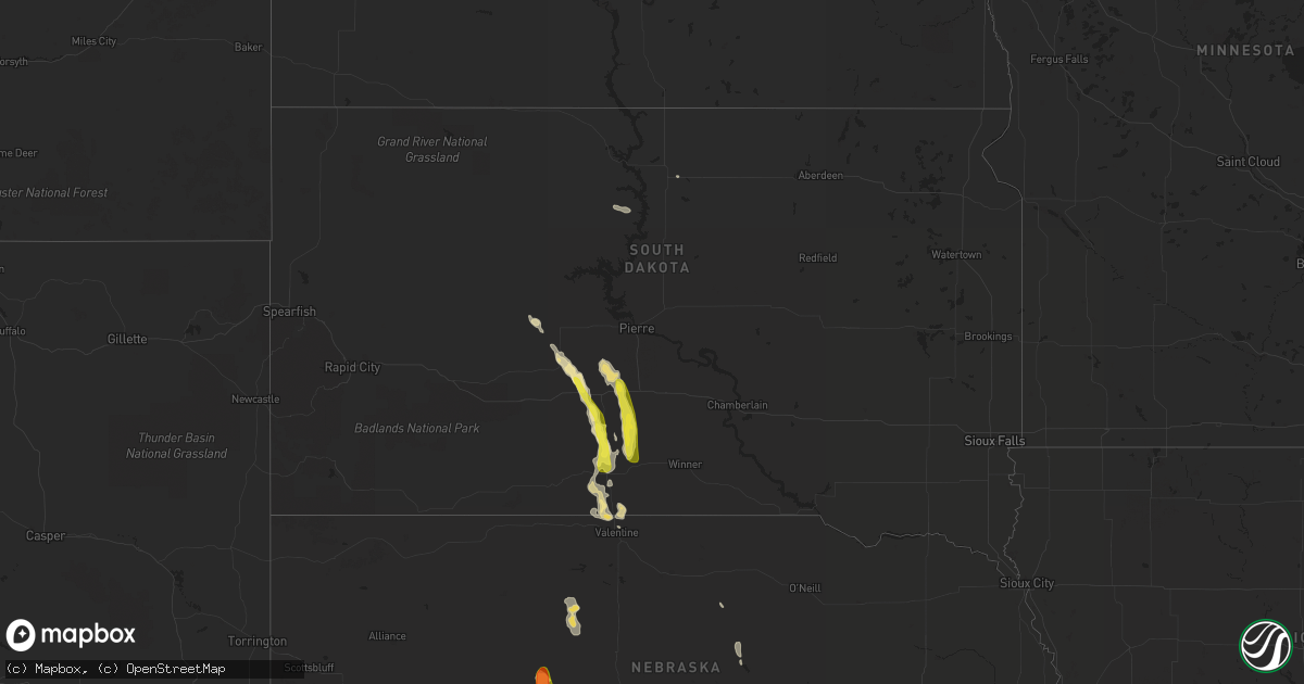 Hail map in South Dakota on July 22, 2018