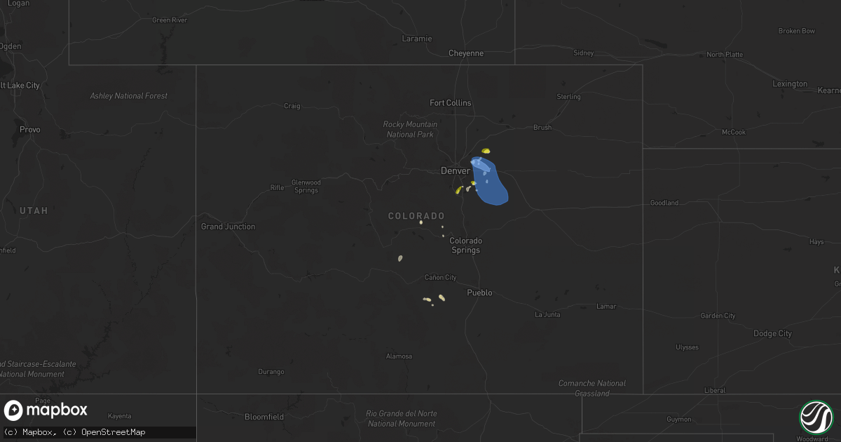 Hail map in Colorado on July 22, 2019