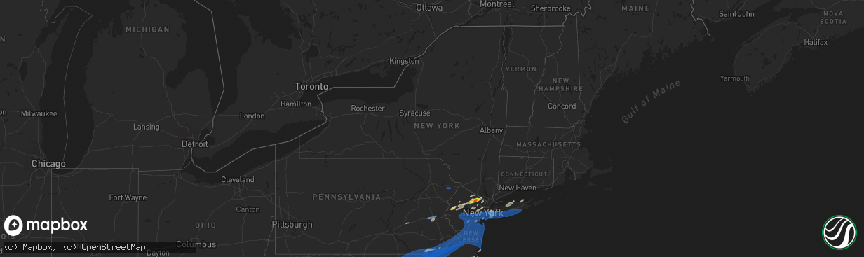 Hail map in New York on July 22, 2019